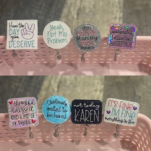 Badge Reel with Velcro interchangeable topper, medical badge, funny nurse reel, I’m fine it’s fine,thankful blessed mess,not today Karen