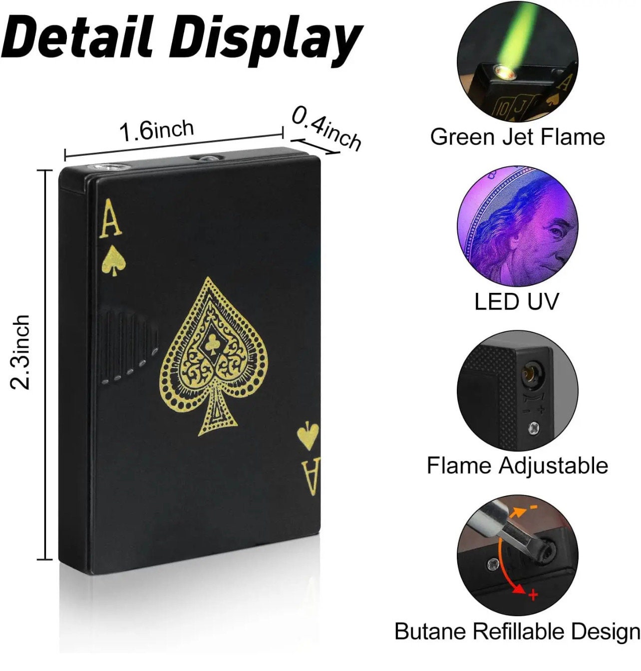 Poker Card Lighter, Playing Card Lighter, Green Flame Poker Lighter