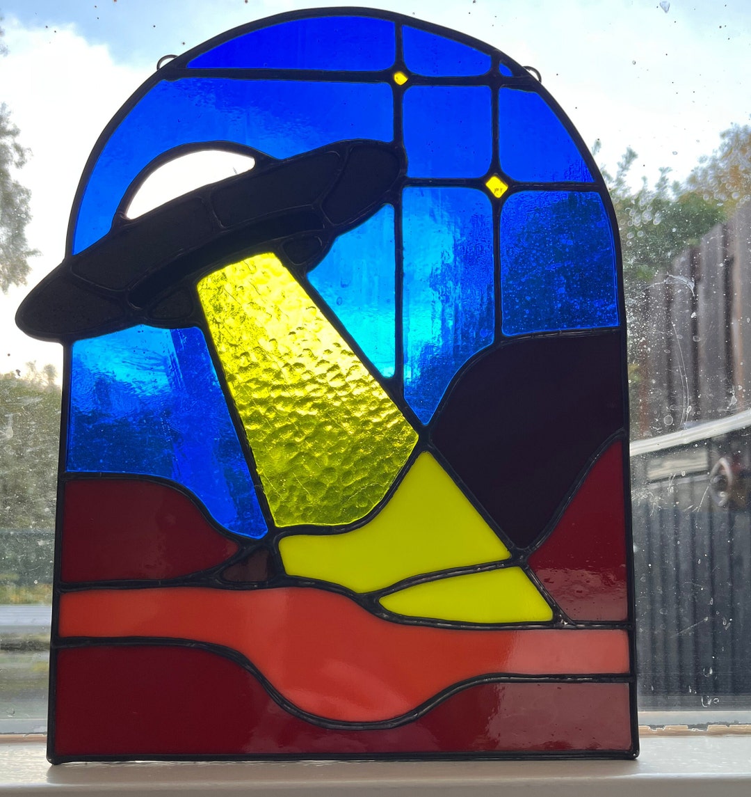Stained Glass UFO Window Panel Suncatcher Etsy
