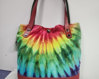 The  Tote                                                 Rainbow Dyed, Red leather bottom