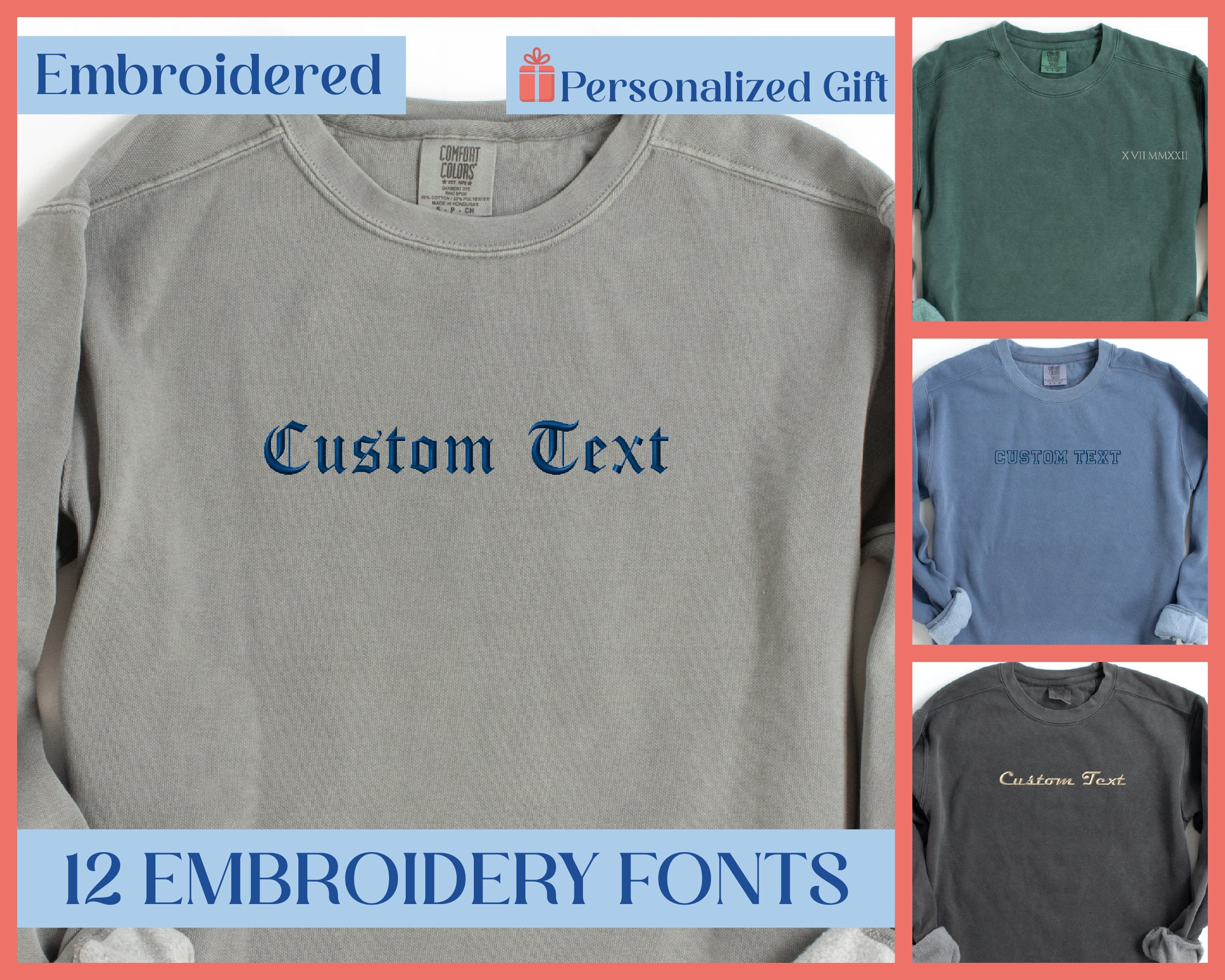EMBROIDERED Comfort Colors Personalized Text Crewneck - Etsy Canada
