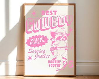 Pink Cowboy Raccoon Poster: Retro Wild West Art (UNFRAMED)