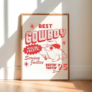 Cowboy Frog Poster, Vintage Western Wall Art, Retro Illustration, Trendy Wild West Aesthetic Decor, Cute Prints Gift - UNFRAMED