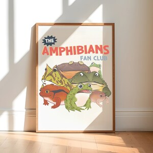 The Amphibians Fan Club Frog Poster, Retro Frog Illustration, Trendy Aesthetic Frog Decor, Cute Prints Gift - UNFRAMED