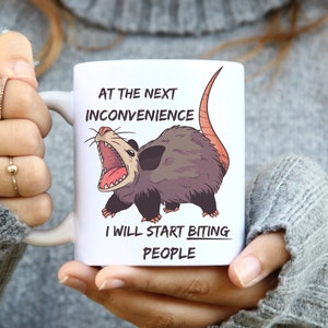 Screaming Possum - White Coffee Mug, Funny Opossum Mug, Weird Possum Mug, Graphic Cute Coffee Mug, Funny Possum Lover Gift, Opossums Mug
