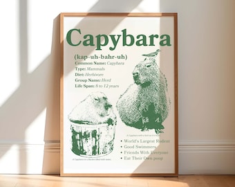 Capybara - Poster, Vintage Inspired Capybara Wall Art, Retro Science Theme Graphic Print, Trendy & Funny Decor, Capybara Meme Gift, UNFRAMED