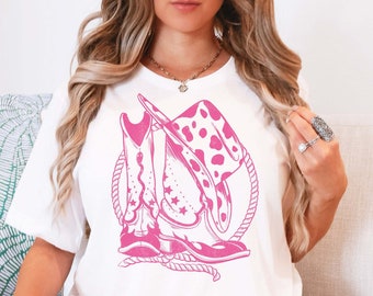 Retro Cowgirl T-Shirt: Cowboy Boots & Hat, Wild West Style