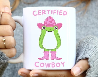 Certified Cowboy Frog - Unisex Coffee Mug, Cute Western Inspired Frog Mug, Funny Meme Gift, Wild West Aesthetic