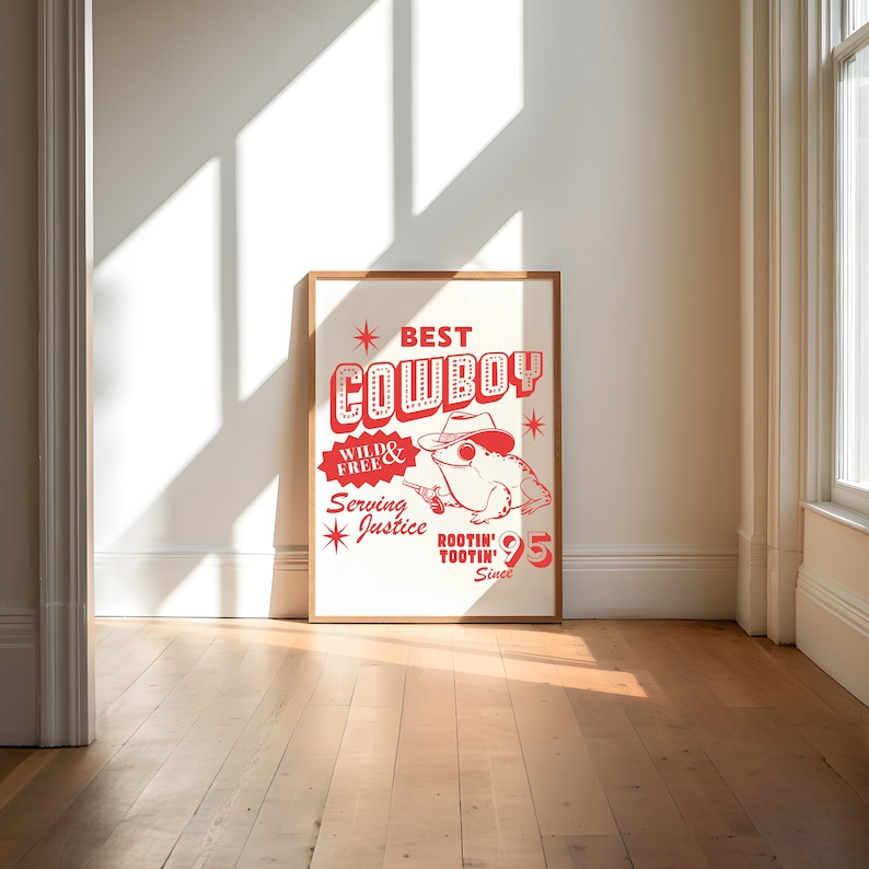 Poster Cowboy Frog : impression d'art vintage Far West image 1