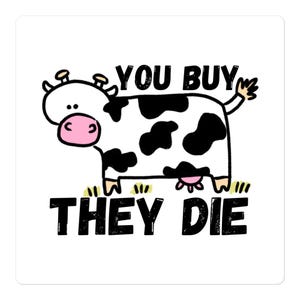 Cartoon Cow Powerful Vegan Message Animal Advocate Animal Cruelty Awareness Sticker Promoting Veganism Kindness Compassion Animal Rights
