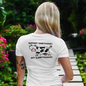 Womens Vegan Shirt Cartoon Kuh T-Shirt Tier Rechte Veganismus Bekleidung Statement Kleidung Geschenk für Veganer Cotton Tee Support Heiligtümer