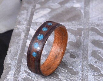 Indian Rosewood Ring Crushed Turquoise Wood Ring Oak Wood Ring Wooden Ring Engagement Ring Wood and Stone Ring Mens Wedding Band