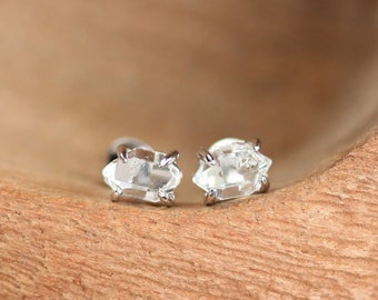 Natural Raw Herkimer Diamond Studs 925 Sterling Silver Minimalist Earrings April Birthstone Raw Natural Crystal Studs Herkimer Earrings