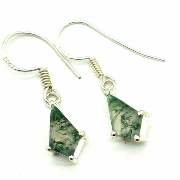 Natural Green Moss Agate Earrings Dangle Earrings 925 Sterling Silver Kite Cut Earrings Moss Agate Jewelry Gemstone Earring Trendy Jewelry