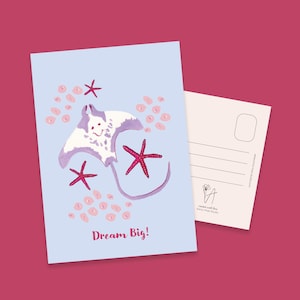 Dream Big kaart – zeemeermin illustratie – handgeschilderde ocean print – A6 wenskaart – Anna-Mae Studio