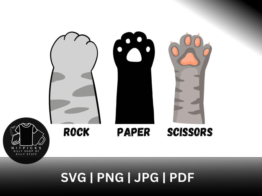 Cat Paw SVG PNG PDF Jpg Rock Paper Scissors Game Cute Funny Animal