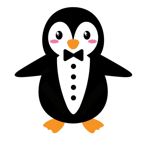 Tuxedo Penguin SVG PNG PDF JpG Arctic Animal Clipart Cartoon Newborn Baby Shower Invite Vector Silhouette Cricut Cameo Cut Sublimation