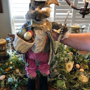 Handmade Large Vintage Look Easter Bunny w/Beautifully Detailed Amenities