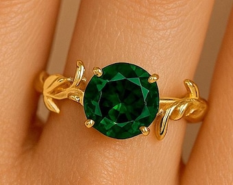Lab Emerald Gold Plated Ring: Sterling Silver Green Gemstone