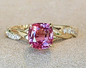 Lab Pink Tourmaline Cushion Ring | Gold Plated Statement Jewelry