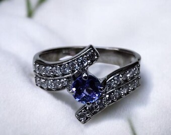 Tanzanite & Zircon Solid Silver Ring - December Birthstone