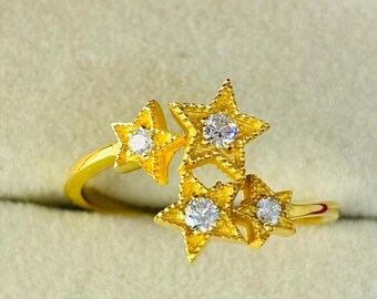 Gold Plated Moissanite Star Ring | Handmade Celestial Jewelry