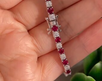 Lab Ruby & Zircon Tennis Bracelet | Sterling Silver Gemstone Jewelry