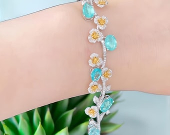 Blue Topaz & Yellow Sapphire Floral Bracelet | Silver Gemstone Jewelry
