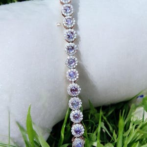 Tanzanite & CZ Halo Bracelet: Sterling Silver Tennis Bracelet