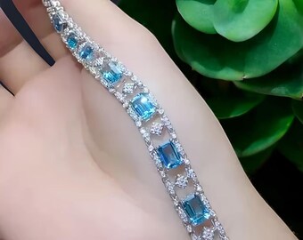 Blue Topaz & Zircon Silver Bracelet | Elegant Gemstone Jewelry