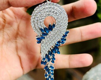 Lab Blue Sapphire Sterling Silver Pendant | Diamond Look Spiral Necklace