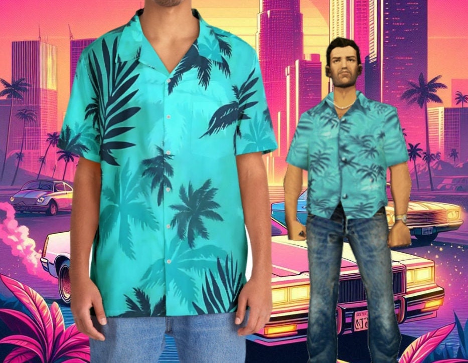 GTA Vice City Shirt Tommy Vercetti Blue Hawaiian Style - Etsy
