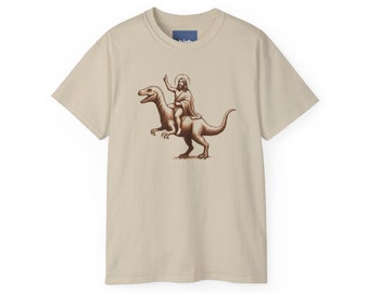 Jesus Riding Dinosaur Tee - Funny T Shirts Offensive T Shirt Cool Graphic T Shirts Crazy Shirts For Men Women Guys Novelty Tee