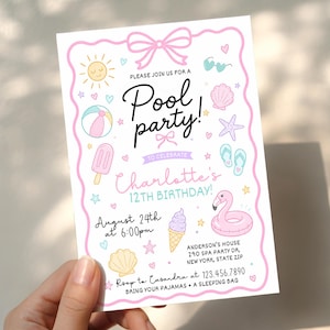 Invito per festa di compleanno in piscina, invito per compleanno estivo per ragazza, invito estivo, invito per festa in piscina, digitale o stampato WSFB01