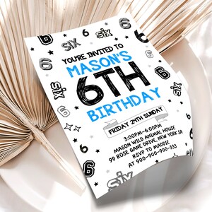 6th Boy Birthday Invitation, Boy Birthday Invites, Instant Download Boy
