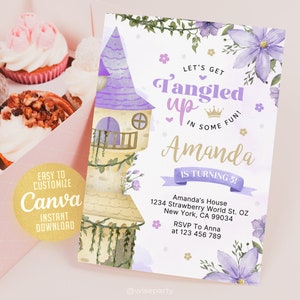 Convite de aniversário Rapunzel Convite de aniversário de princesa, Convite digital de aniversário de princesa, Canva 5x7, WS2401