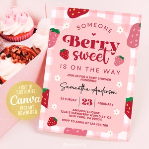 Zoete babyshower bes bes, zoete babyshower bes blos bes, zoete uitnodiging bes, babyshower aardbei, canvas WS0701