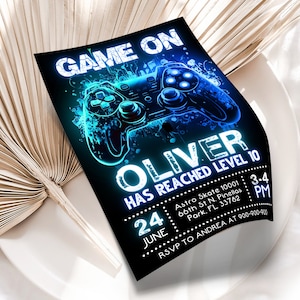 Editable Video Game Party Invitation, Level Up Birthday Invite, Gamer Boy Template, Arcade Party, 5x7 Canva WS2401 image 3