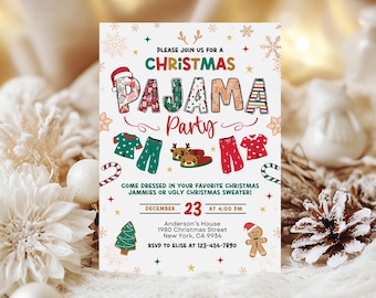 Christmas Pajama Invitations, Pajama Invitation, Christmas Party Invitation, Holiday Pajama Party WSCH01