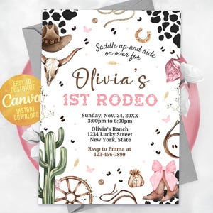First Rodeo Girl Birthday Invitation, Cowgirl Birthday Party Invitation Wild West Cowgirl 1st Rodeo Birthday Party Ranch Birthday Party 0501