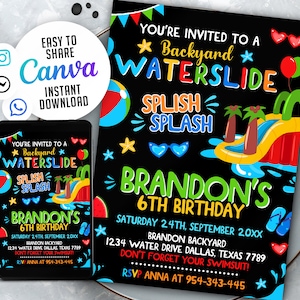 Editable Water Slide Birthday Splash Party Invitation, Boy, Girl, Slide Invitation, Water Slide Invite, NSW121