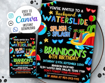 Editable Water Slide Birthday Splash Party Invitation, Boy, Girl, Slide Invitation, Water Slide Invite, NSW121