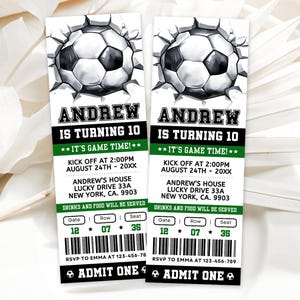 Soccer Ticket Birthday Invitation, Soccer Invitation, Football Ticket Invitation, 5x7 Canva WS2501
