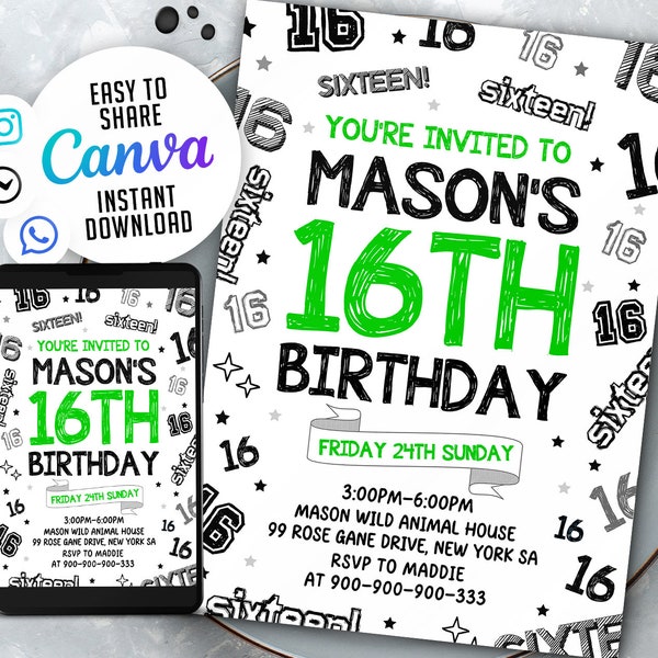 16th Birthday Boy Invitation - Etsy