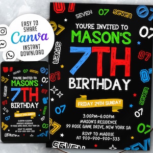 Boy Birthday Invitation, 7Th Boy Birthday Invitation, Boy Birthday Invites, Instant Download Boy Number Invitations, NSW2402