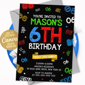 Boy Birthday Invitation, 6th Boy Birthday Invitation, Boy Birthday