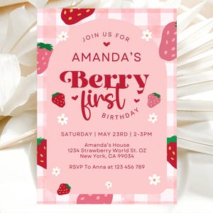 Berry First Birthday Invitation Template, Berry First Birthday Invitation, Berry First Birthday Invitation, Canva Editable 0502
