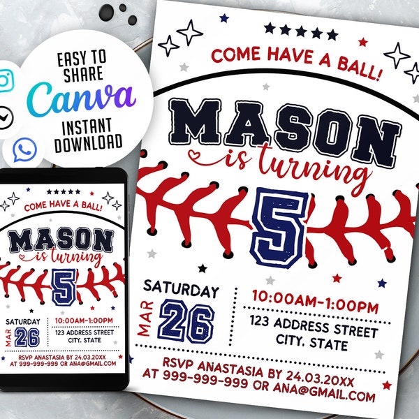 Baseball Birthday Invitation, Rookie of the year, Sport Invitation, Instant Access, NSW3