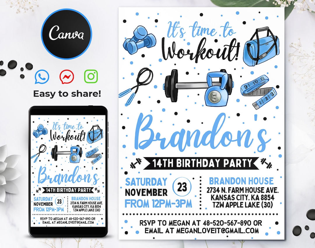 Fitness Boy Invitation Gym Birthday Invitation 5x7 Editable - Etsy