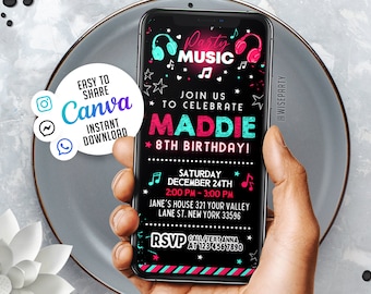 Editable Music Mobile Invitation Template | Mobile Birthday Invitation, Digital Kids Party Invite, Instant Download Evite